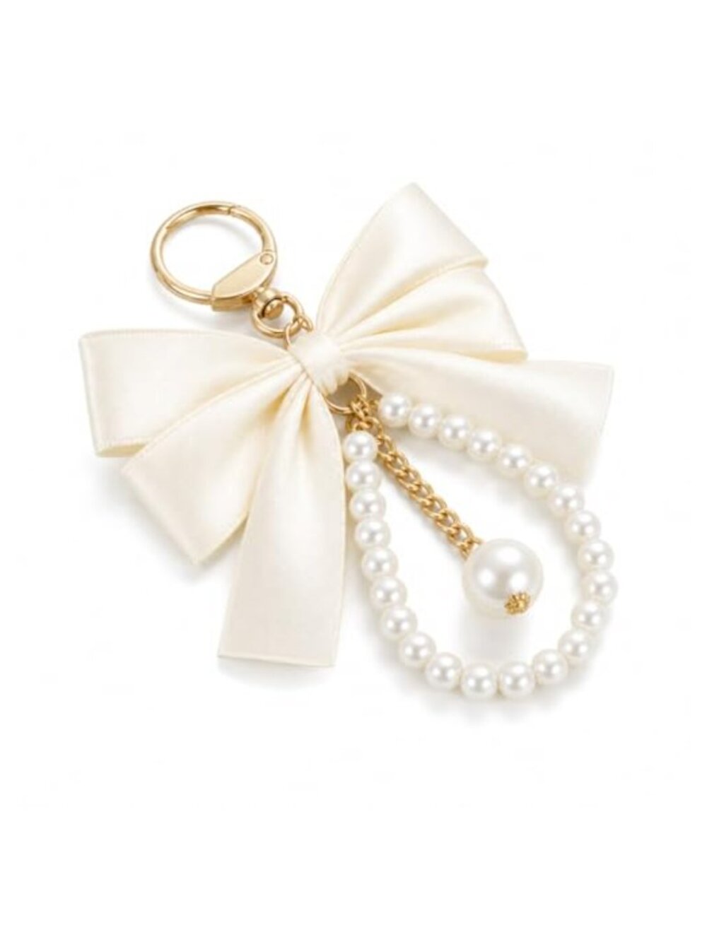Pearl Bow Keychain Satin Ribbon Bag Charm Faux Bead Purse Pendant